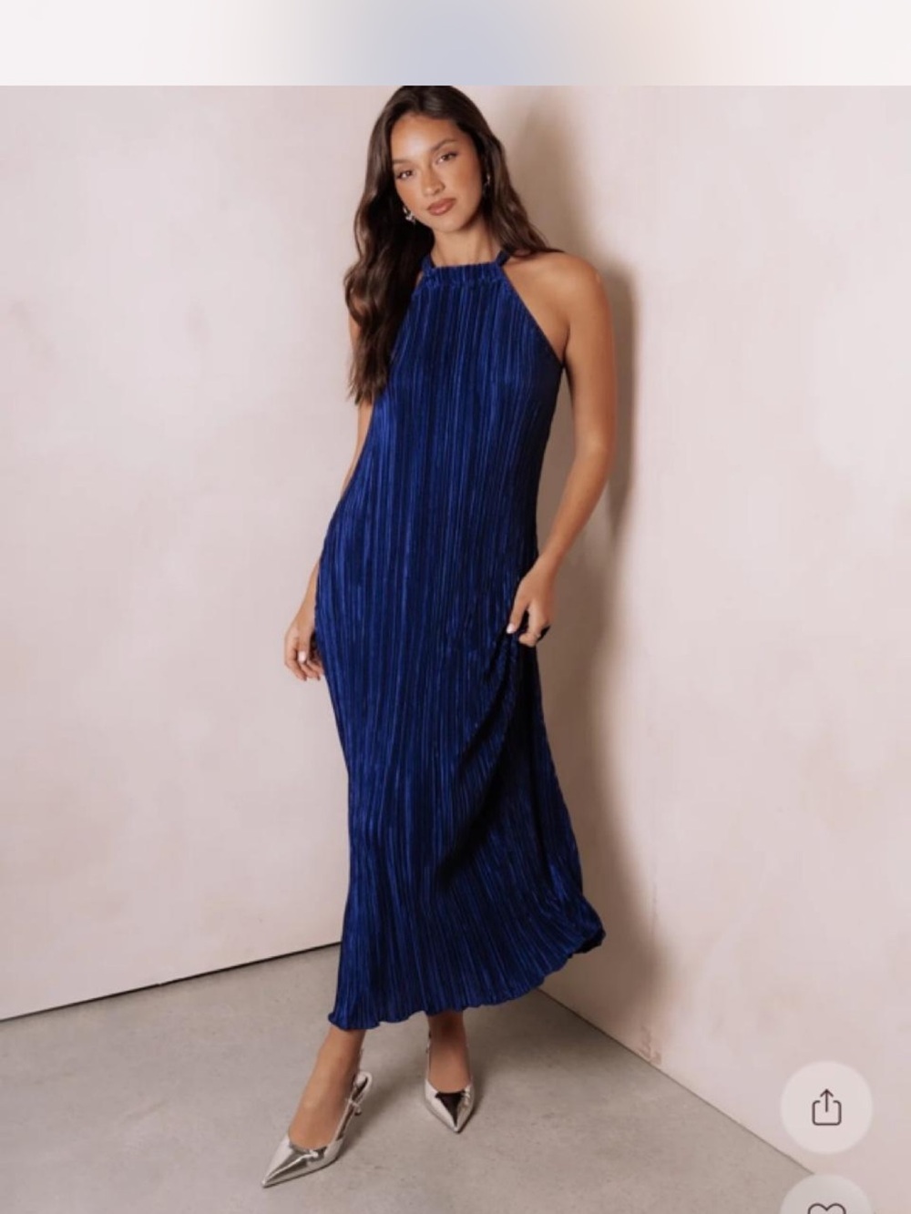 Petal & Pup Navy Halter Pleated Maxi Dress